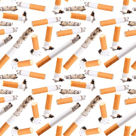 Abstract seamless pattern of cigarette butt. Isolated on white background. Close-up. Studio photography. Stock Photo - Budget Royalty-Free & Subscription, Code: 400-07580833