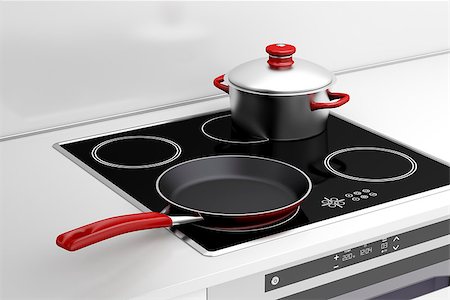 simsearch:695-05770930,k - Frying pan and cooking pot at the induction stove Stock Photo - Budget Royalty-Free & Subscription, Code: 400-07580863