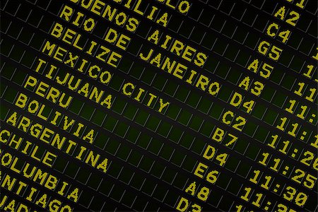 simsearch:400-07665599,k - Digitally generated black airport departures board for south america Stock Photo - Budget Royalty-Free & Subscription, Code: 400-07582173