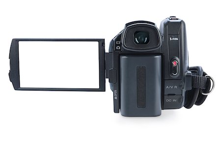 simsearch:400-04437995,k - Camcorder with open lcd display, isolated on white background. Screen has a clipping path. Photographie de stock - Aubaine LD & Abonnement, Code: 400-07614452