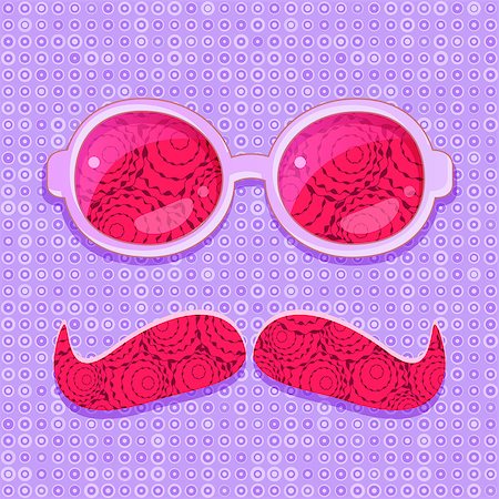 simsearch:400-07570271,k - Pink Glasses and Mustaches with Simple Pattern. Vector Retro Background Photographie de stock - Aubaine LD & Abonnement, Code: 400-07614860