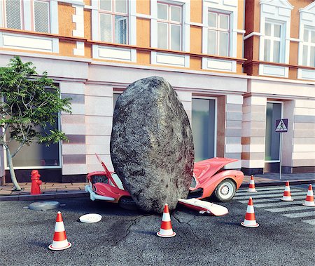 flattening - meteorite fell on a parked car. 3d concept Stock Photo - Budget Royalty-Free & Subscription, Code: 400-07615126