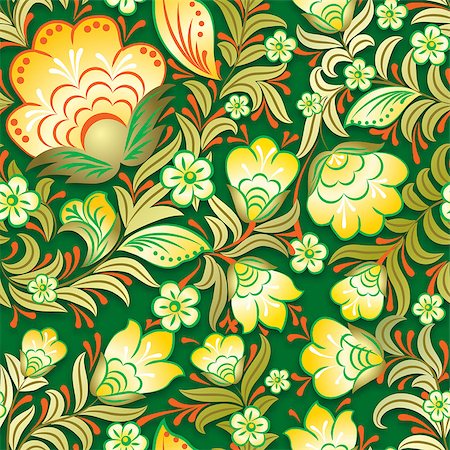 seamless summer backgrounds - abstract vintage yellow seamless floral ornament on green background Stock Photo - Budget Royalty-Free & Subscription, Code: 400-07615228