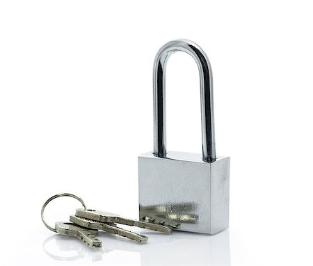simsearch:700-00357243,k - Metallic padlock with three keys isolated on white background Stock Photo - Budget Royalty-Free & Subscription, Code: 400-07615610