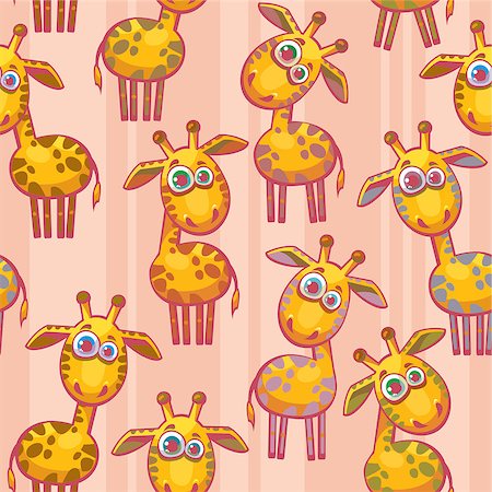 Seamless pattern with cartoon funny giraffes on a pink background. Childish vector wallpaper. Stock Photo - Budget Royalty-Free & Subscription, Code: 400-07615760