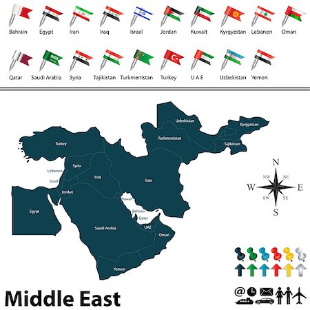 Vector of political map of Middle East set with buttons flags on white background Stock Photo - Budget Royalty-Free & Subscription, Code: 400-07615926