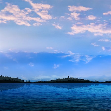 simsearch:400-07924233,k - abstract blue sunset background with forest lake and clouds Foto de stock - Super Valor sin royalties y Suscripción, Código: 400-07615976