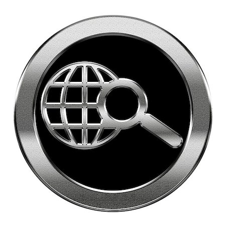 simsearch:400-07624282,k - globe and magnifier icon silver, isolated on white background. Stockbilder - Microstock & Abonnement, Bildnummer: 400-07616232