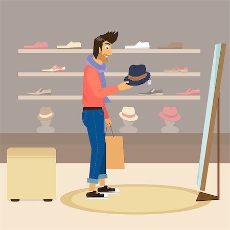 simsearch:400-08415463,k - Handsome guy interested in a new fashion hat in a shop Stock Photo - Budget Royalty-Free & Subscription, Code: 400-07616414