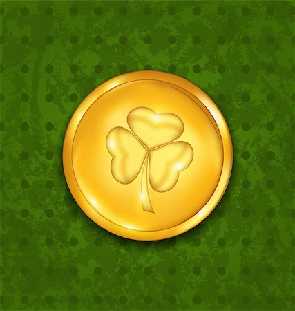 penny icon - Illustration golden coin with three leaves clover. Grunge St. Patrick's background - vector Stock Photo - Budget Royalty-Free & Subscription, Code: 400-07616705