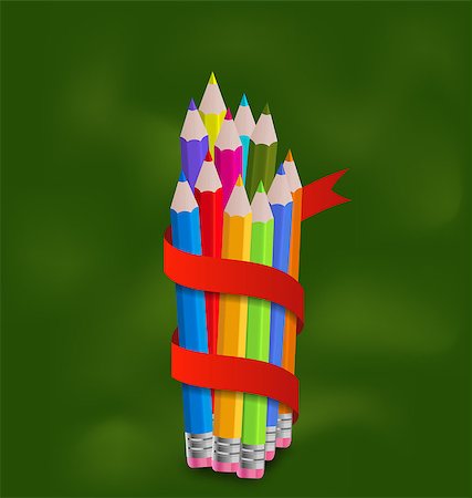 simsearch:400-06388011,k - Illustration set colorful pencils with ribbon - vector Stock Photo - Budget Royalty-Free & Subscription, Code: 400-07616709