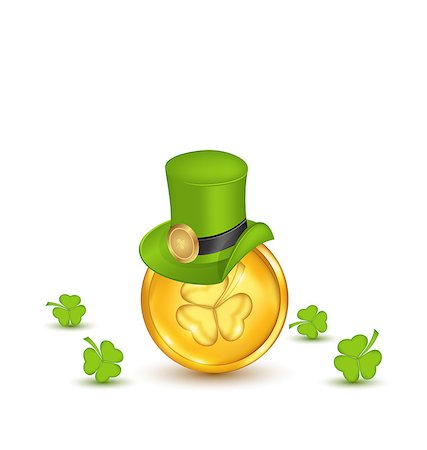 penny icon - Illustration background with hat, clovers and coins in saint Patrick Day - vector Stock Photo - Budget Royalty-Free & Subscription, Code: 400-07616700