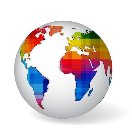 White globe symbol with rainbow colored and geometrical textured world map. Icon of Earth isolated on white with realistic shadow. Photographie de stock - Aubaine LD & Abonnement, Code: 400-07616795