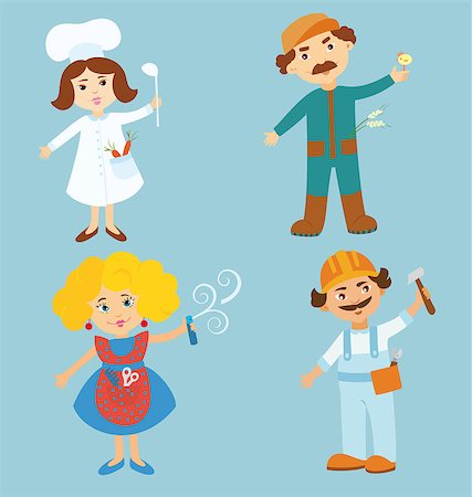 Flat design illustration of people representing occupations of cook hairdresser, worker and farmer. Info graphic  elements . Stock Photo - Budget Royalty-Free & Subscription, Code: 400-07616791