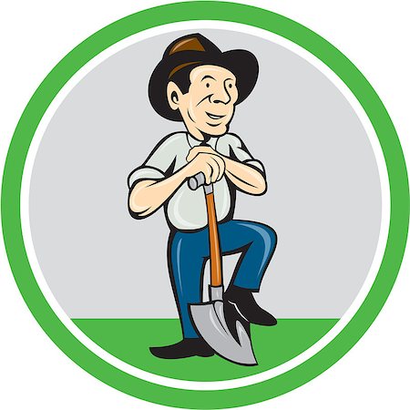 simsearch:400-07422645,k - Illustration of AN organic farmer standing with shovel facing front set inside circle done in cartoon style. Photographie de stock - Aubaine LD & Abonnement, Code: 400-07617055