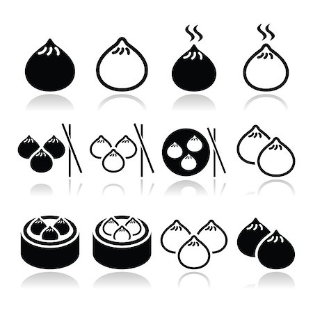 Dumplings in bamboo steamer, dumplings with sticks icons set isolated on white Stock Photo - Budget Royalty-Free & Subscription, Code: 400-07617389