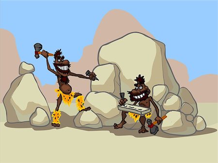 illustration of two funny cartoon cavemen working in a desert. Foto de stock - Super Valor sin royalties y Suscripción, Código: 400-07617393