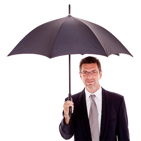 simsearch:400-04921907,k - mature attractive business man with umbrella isolated on white Stock Photo - Budget Royalty-Free & Subscription, Code: 400-07617532