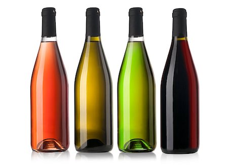 Set of white, rose, and red wine bottles. isolated on white background Stockbilder - Microstock & Abonnement, Bildnummer: 400-07617611