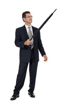 simsearch:400-04921907,k - mature attractive business man with umbrella isolated on white Stock Photo - Budget Royalty-Free & Subscription, Code: 400-07617852