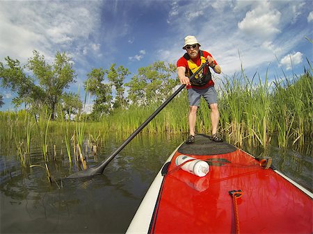 simsearch:400-07795226,k - senior male paddler enjoying workout on stand up paddleboard (SUP), calm lake in Colorado, spring colors Foto de stock - Royalty-Free Super Valor e Assinatura, Número: 400-07618253