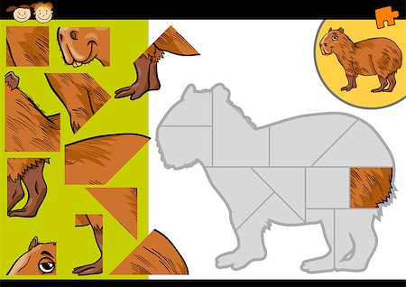 simsearch:400-07632250,k - Cartoon Illustration of Education Jigsaw Puzzle Game for Preschool Children with Funny Capybara Animal Character Stock Photo - Budget Royalty-Free & Subscription, Code: 400-07618274