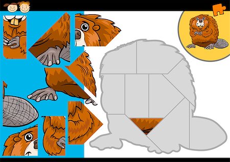 simsearch:400-07632250,k - Cartoon Illustration of Education Jigsaw Puzzle Game for Preschool Children with Funny Beaver Animal Character Stock Photo - Budget Royalty-Free & Subscription, Code: 400-07618271