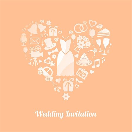 simsearch:400-07633517,k - Apricot vector invitation card with white wedding symbols Foto de stock - Royalty-Free Super Valor e Assinatura, Número: 400-07618880