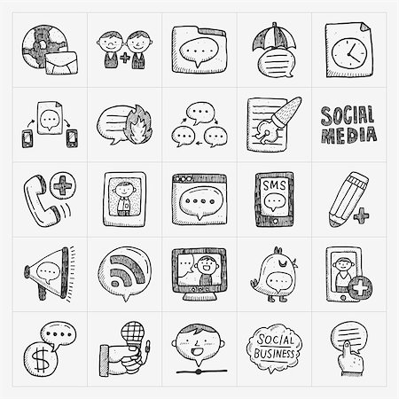doodle communication icons set Photographie de stock - Aubaine LD & Abonnement, Code: 400-07619041