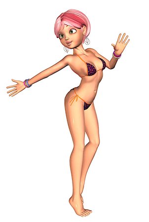 simsearch:400-04309353,k - Digitally rendered image of a fashion girl with pink hair in violet bikini. Stockbilder - Microstock & Abonnement, Bildnummer: 400-07619569