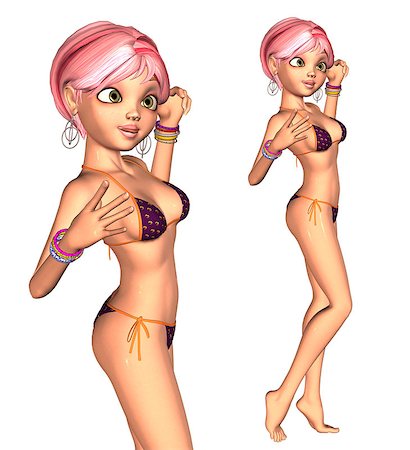 simsearch:400-07619565,k - Digitally rendered image of a fashion girl with pink hair in violet bikini. Foto de stock - Royalty-Free Super Valor e Assinatura, Número: 400-07619571