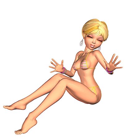 simsearch:400-04309353,k - Digitally rendered image of a fashion blonde girl in striped bikini. Stockbilder - Microstock & Abonnement, Bildnummer: 400-07619608
