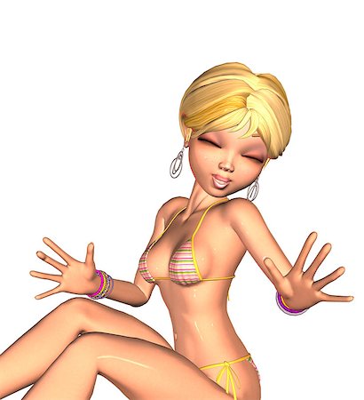 simsearch:400-07619565,k - Digitally rendered image of a fashion blonde girl in striped bikini. Foto de stock - Royalty-Free Super Valor e Assinatura, Número: 400-07619609