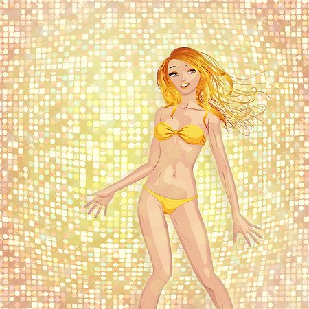 simsearch:400-07625279,k - Beautiful blonde girl on abstract glowing yellow background. Stock Photo - Budget Royalty-Free & Subscription, Code: 400-07619614