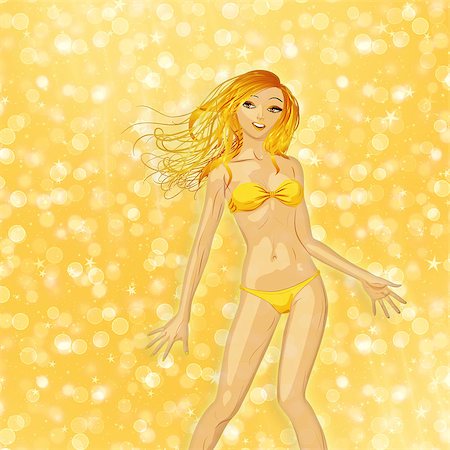 simsearch:400-04574957,k - Beautiful blonde girl on abstract glowing yellow background. Stock Photo - Budget Royalty-Free & Subscription, Code: 400-07619612