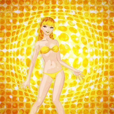 simsearch:400-07625279,k - Beautiful blonde girl on abstract glowing yellow background. Stock Photo - Budget Royalty-Free & Subscription, Code: 400-07619613