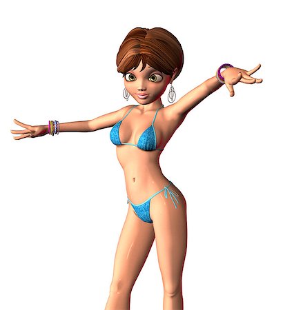 simsearch:400-07619565,k - Digitally rendered image of a fashion brunette girl in blue bikini. Foto de stock - Royalty-Free Super Valor e Assinatura, Número: 400-07619621