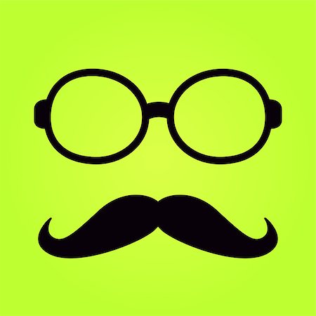 Black Glasses Frame with Moustach Isolated on Green Background. Flat Design Stock Photo - Budget Royalty-Free & Subscription, Code: 400-07619816