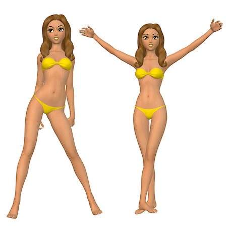 simsearch:400-07619824,k - Digital render of a cartoon woman in yellow bikini on white background. Stock Photo - Budget Royalty-Free & Subscription, Code: 400-07619834