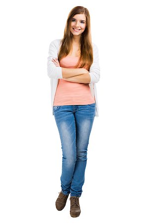 simsearch:400-05912369,k - Beautiful blonde woman standing over a white background with arms crossed Fotografie stock - Microstock e Abbonamento, Codice: 400-07619948