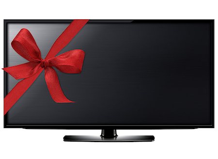 simsearch:400-05271794,k - Black LCD tv screen hanging on a wall with red ribbon.  (with clipping work path) Stockbilder - Microstock & Abonnement, Bildnummer: 400-07613159