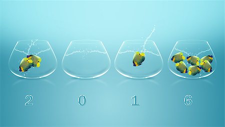 poisson-ange - Happy New Year 2016, angelfish in fishbowl, the same concept available for 2017 year. Photographie de stock - Aubaine LD & Abonnement, Code: 400-07613430