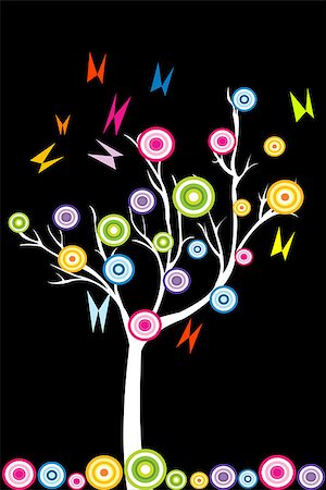 simsearch:400-04725012,k - Abstract white tree with stylized fruits and butterflies Stock Photo - Budget Royalty-Free & Subscription, Code: 400-07624033