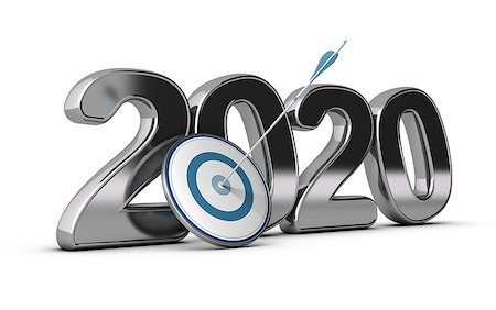 2020 year, two thousand twenty wit on target and one arrow hitting the center. conceptual image over white background for illustration  of long term objectives Stock Photo - Budget Royalty-Free & Subscription, Code: 400-07624079
