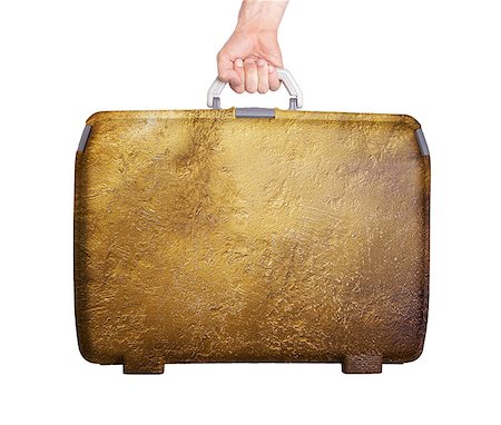 Used plastic suitcase with stains and scratches, gold Stock Photo - Budget Royalty-Free & Subscription, Code: 400-07624089