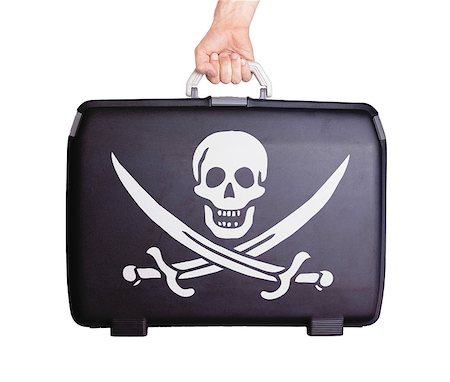 Used plastic suitcase with stains and scratches, printed with flag, pirate Stock Photo - Budget Royalty-Free & Subscription, Code: 400-07624090