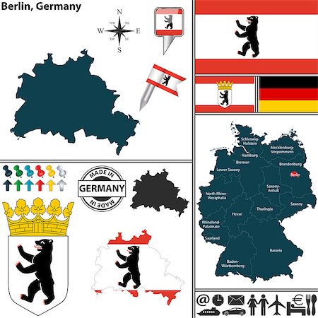 simsearch:400-07624848,k - Vector map of state Berlin with coat of arms and location on Germany map Foto de stock - Royalty-Free Super Valor e Assinatura, Número: 400-07624848