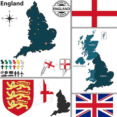 simsearch:400-08190816,k - Vector map of England with coat of arms and location on United Kingdom map Photographie de stock - Aubaine LD & Abonnement, Code: 400-07624842