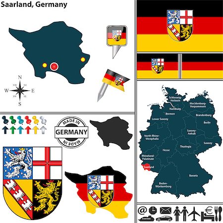 sateda (artist) - Vector map of state Saarland with coat of arms and location on Germany map Foto de stock - Super Valor sin royalties y Suscripción, Código: 400-07624857
