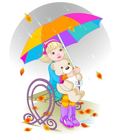 Little girl and Teddy Bear under umbrella Stock Photo - Budget Royalty-Free & Subscription, Code: 400-07624914